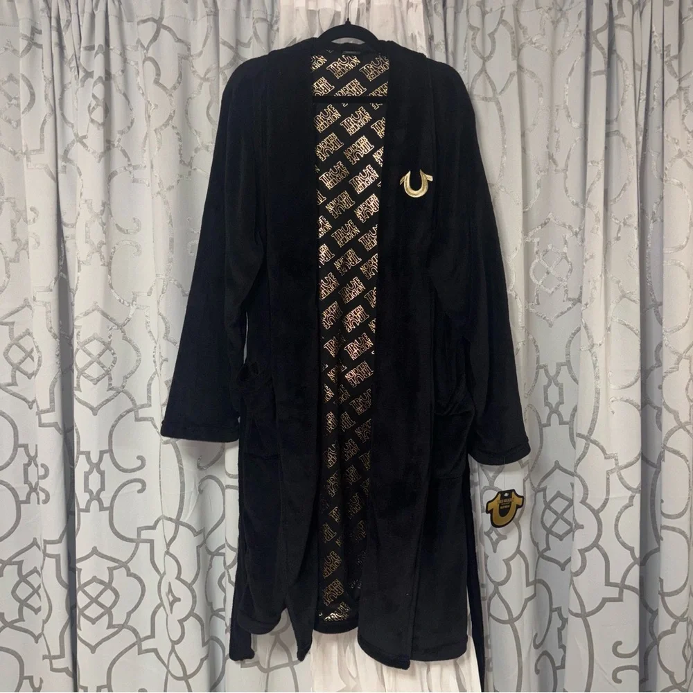 True Religion Black and Gold Long Robe Jacket